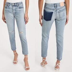 Moussy Vintage | MV Maverick Tapered Mid Rise Jeans Light Blue Distressed 29